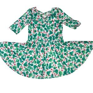Dot Dot Smile Cactus Print White Green Pink Ballet Dress 3/4 Sleeves Toddler 2T